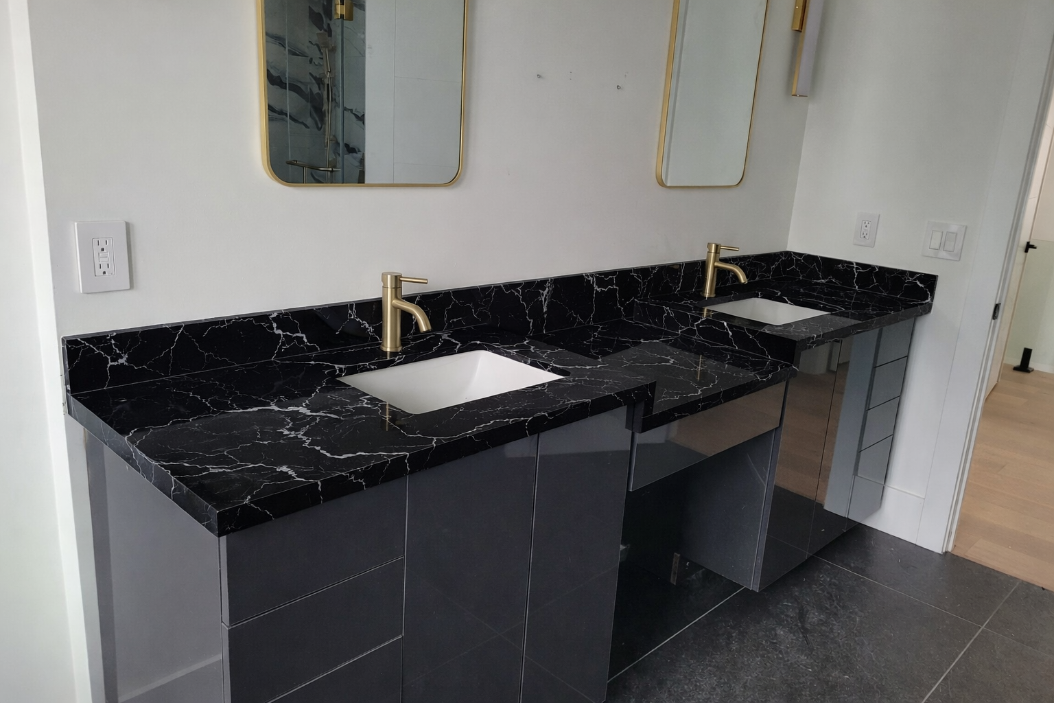 Bathroom vanity after marble-look countertop swap