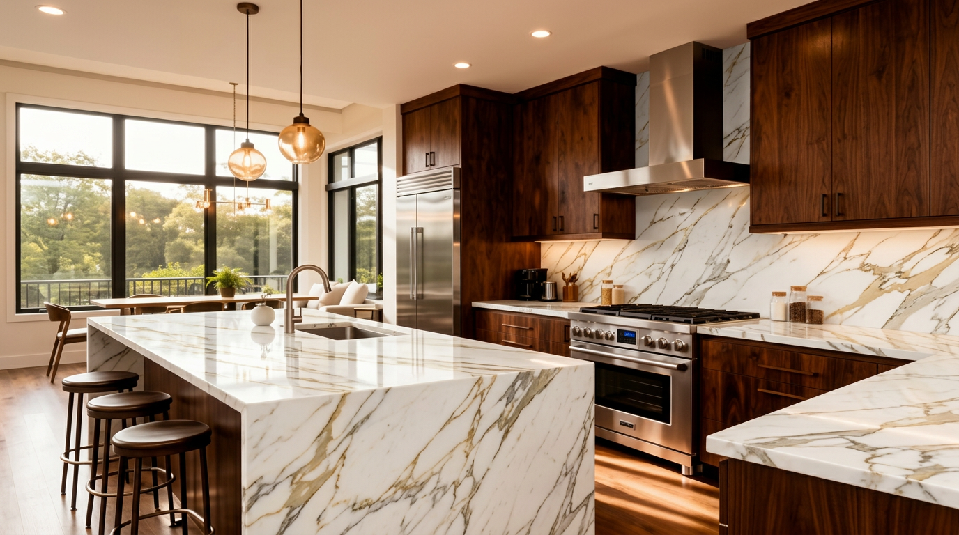 Kitchen with Calacatta Marble countertops — AI visualization preview