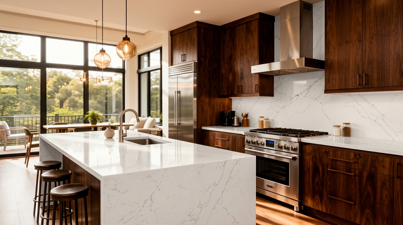 Kitchen with White Quartz countertops — AI visualization preview